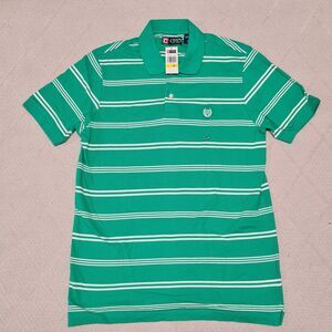 Chaps Golf Polo Shirt Mens MEDIUM Green Stripes Casual Activewear Preppy Travel